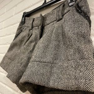Winter weather “tweed” shorts. Cuffed bottoms and faux leather details.